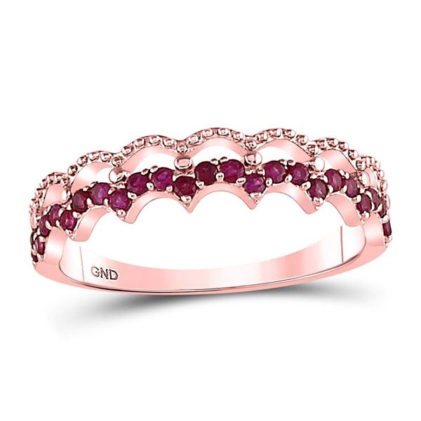 Ruby Scalloped Stackable Band Ring 1/4 Cttw 10kt Rose Gold