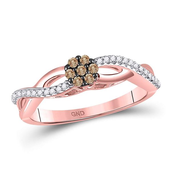 Brown Diamond Cluster Twist Ring 1/6 Cttw 10kt Rose Gold