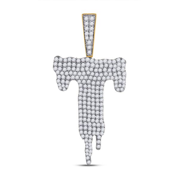 Mens Diamond Dripping T Letter Charm Pendant 2 Cttw 10kt Yellow Gold