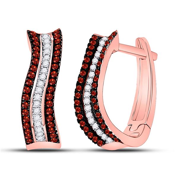 Red Color Enhanced Diamond Curved Hoop Earrings 1/4 Cttw 10kt Rose Gold