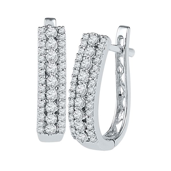 Diamond Triple Row Hoop Earrings 3/8 Cttw 10kt White Gold