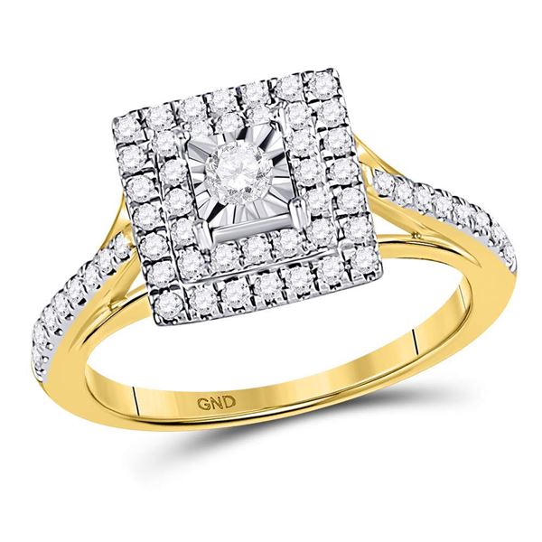 Diamond Square Bridal Wedding Engagement Ring 1/2 Cttw 10kt Yellow Gold