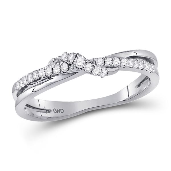 Diamond Crossover Stackable Band Ring 1/6 Cttw 10kt White Gold