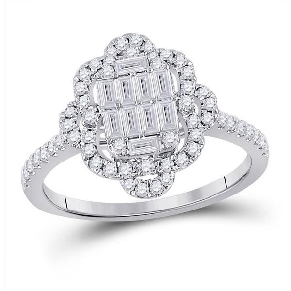 Baguette Diamond Fashion Ring 3/4 Cttw 14kt White Gold