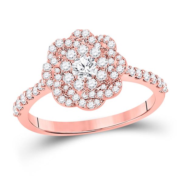 Diamond Floral Twist Solitaire Ring 7/8 Cttw 14kt Rose Gold
