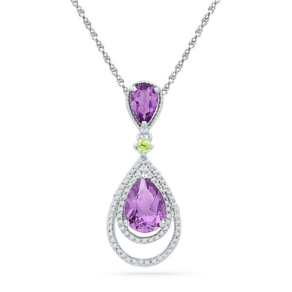 Pear Lab-Created Amethyst Fashion Pendant 1-1/2 Cttw 10kt White Gold