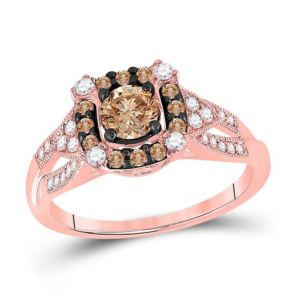 Brown Diamond Solitaire Bridal Wedding Engagement Ring 7/8 Cttw 14kt Rose Gold
