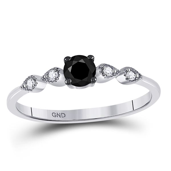 Black Color Enhanced Diamond Solitaire Bridal Wedding Ring 1/3 Cttw 10kt White Gold