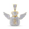 Image 1 : Mens Diamond Money Bag Wings Charm Pendant 1-1/2 Cttw 10kt Yellow Gold