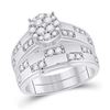 Image 2 : His Hers Diamond Cluster Matching Wedding Set 1 Cttw 14kt White Gold