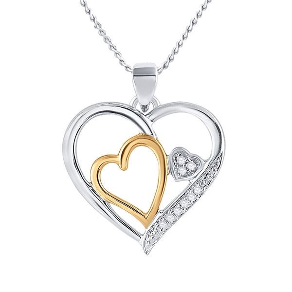 Diamond Heart Pendant 1/20 Cttw Two-tone Sterling Silver