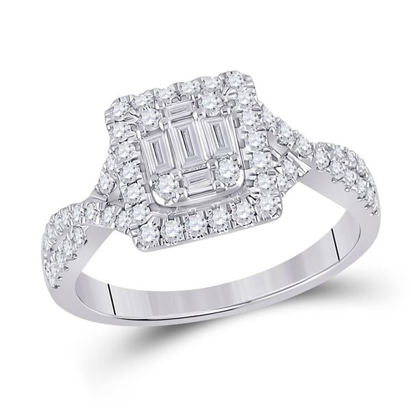 Baguette Diamond Square Ring 5/8 Cttw 14kt White Gold