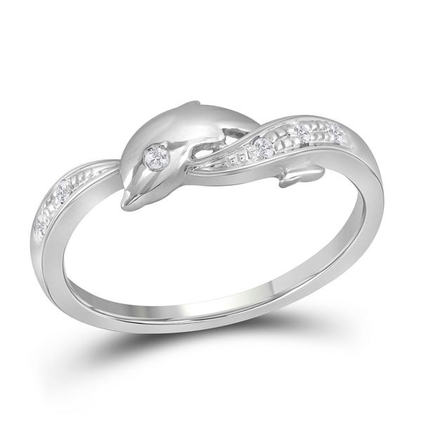 Diamond Dolphin Ring 1/20 Cttw 10kt White Gold