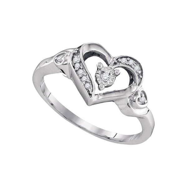 Diamond Solitaire Heart Ring 1/20 Cttw Sterling Silver