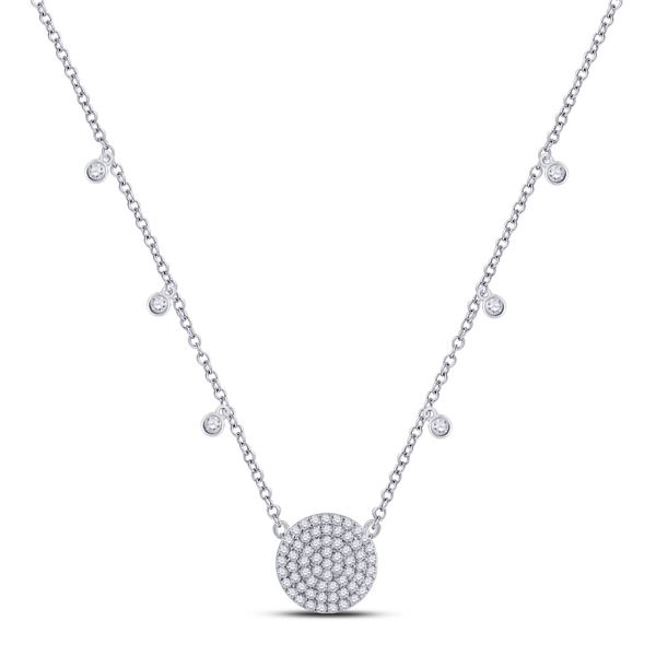 Diamond Circle Cluster Necklace 3/4 Cttw 10kt White Gold