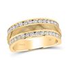 Image 1 : Mens Diamond Double Row Textured Wedding Band Ring 1 Cttw 14kt Yellow Gold