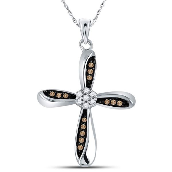Brown Diamond Cross Pendant 1/4 Cttw Sterling Silver