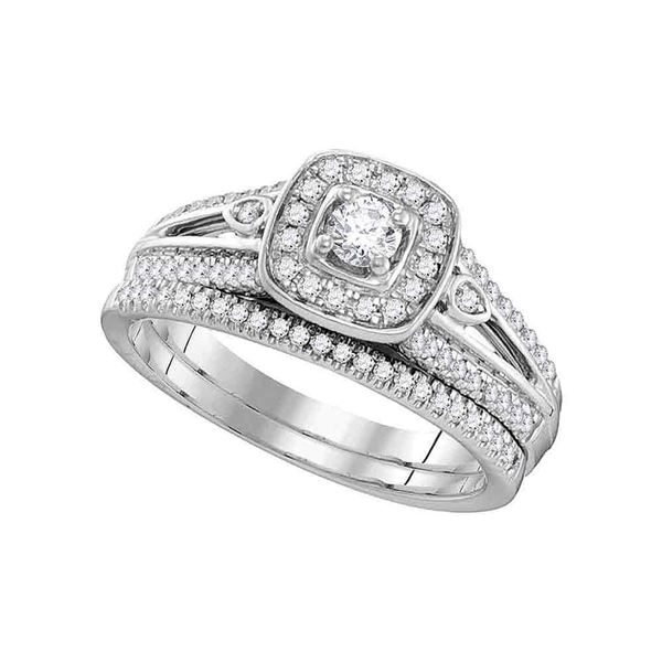 Diamond Halo Bridal Wedding Ring Band Set 1/2 Cttw 10k White Gold