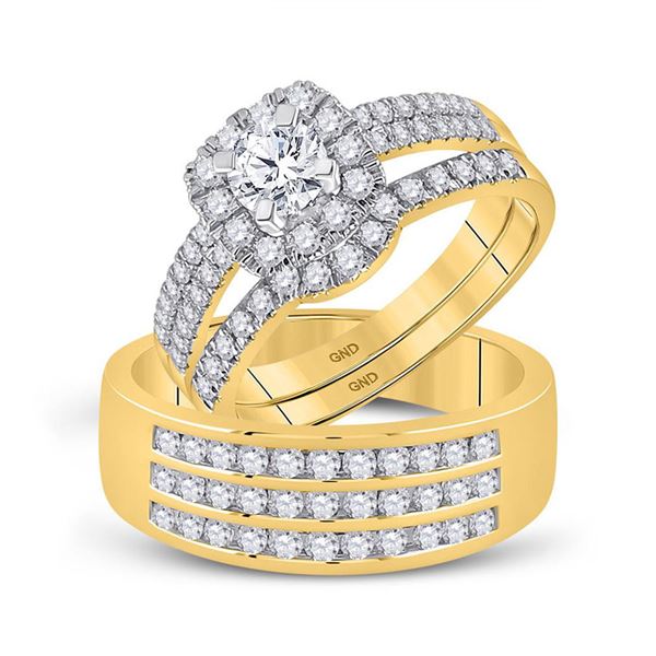 His Hers Diamond Solitaire Matching Wedding Set 1-3/4 Cttw 14kt Yellow Gold