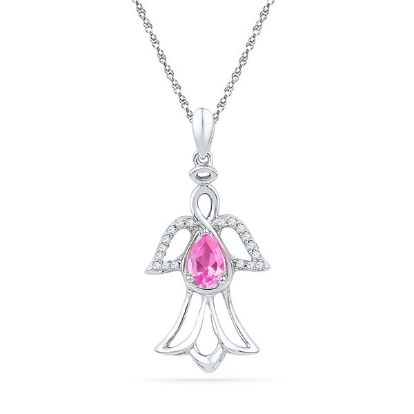 Pear Lab-Created Pink Sapphire Angel Pendant 5/8 Cttw 10kt White Gold