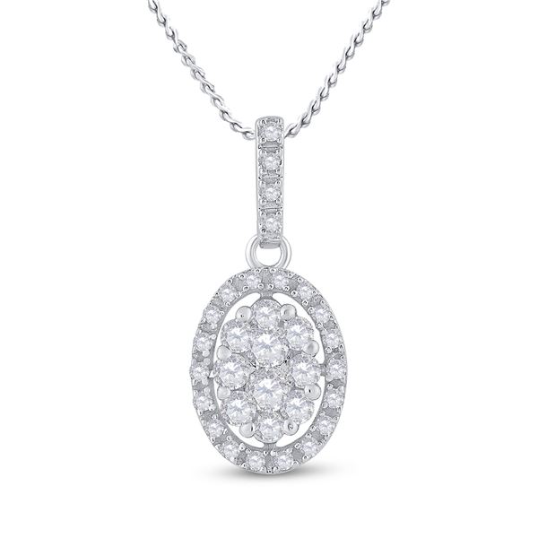 Diamond Oval Cluster Pendant 1/2 Cttw 14kt White Gold