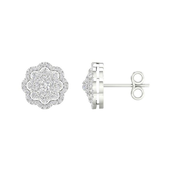 Diamond Cluster Earrings 1/2 Cttw 14kt White Gold