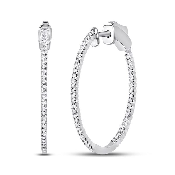 Diamond Inside-Outside Hoop Earrings 1/2 Cttw 14kt White Gold