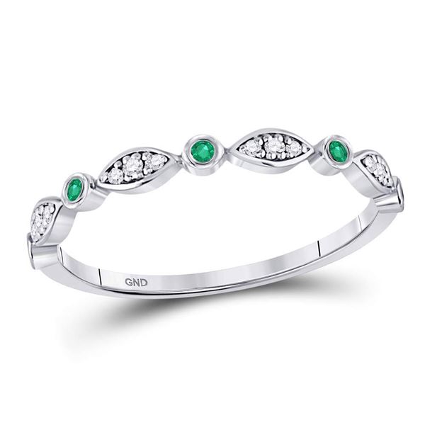 Emerald Diamond Marquise Dot Stackable Band Ring 1/8 Cttw 10kt White Gold