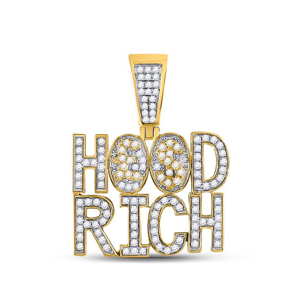 Mens Diamond Hood Rich Charm Pendant 1-3/4 Cttw 10kt Yellow Gold