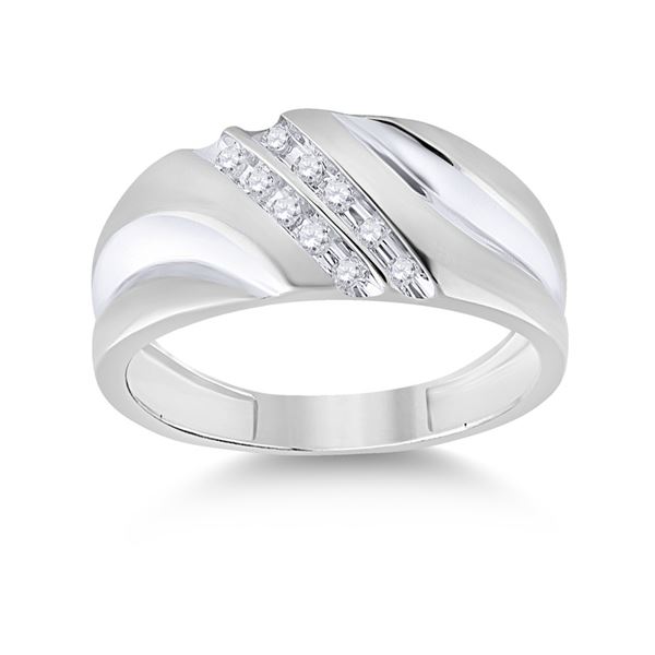 Mens Diamond 2-row Wedding Anniversary Band Ring 1/8 Cttw 10kt White Gold