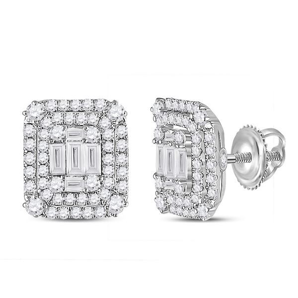 Baguette Diamond Cluster Earrings 1-1/5 Cttw 14kt White Gold