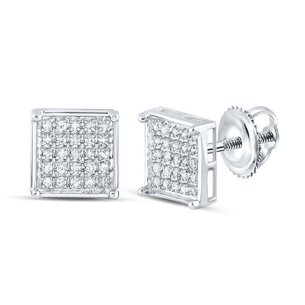 Diamond Square Cluster Earrings 1/6 Cttw 10kt White Gold