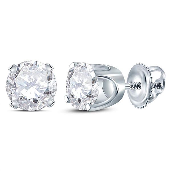 Diamond Solitaire Earrings 1-3/8 Cttw 14kt White Gold