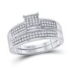 Image 1 : His Hers Diamond Cluster Matching Wedding Set 1/3 Cttw 10kt White Gold