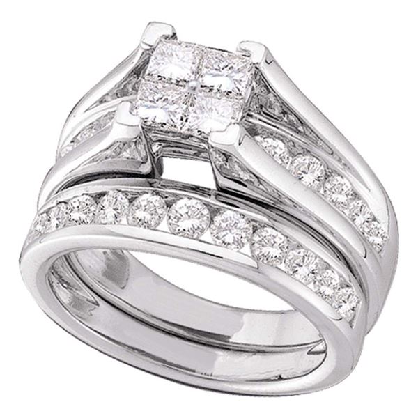 Princess Diamond Bridal Wedding Ring Band Set 3 Cttw 14kt White Gold