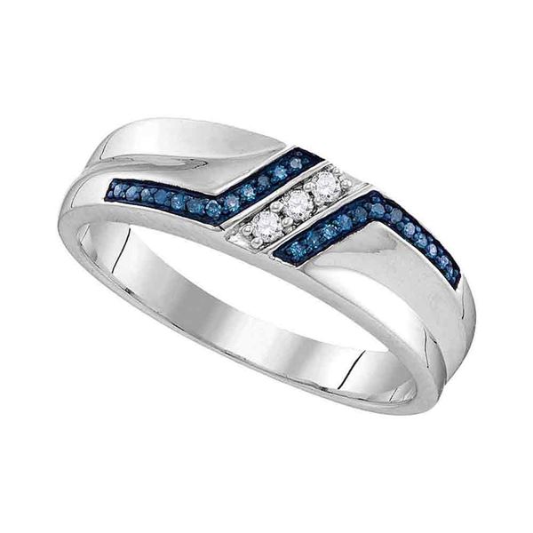 Sterling Silver Mens Blue Color Enhanced Diamond Wedding Band 1/5 Cttw Sterling Silver