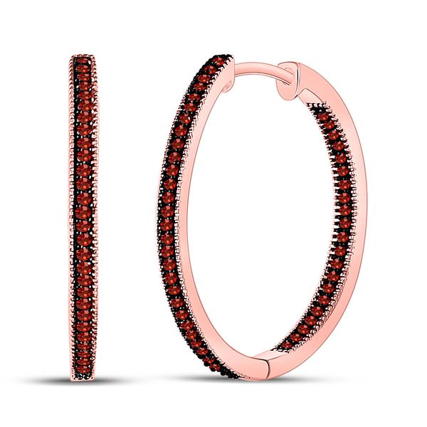 Red Color Enhanced Diamond Single Row Hoop Earrings 1/3 Cttw 10kt Rose Gold