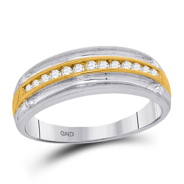 Mens Diamond Wedding Anniversary Band Ring 1/4 Cttw 10kt Two-tone Gold