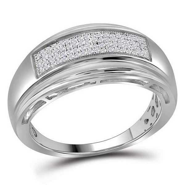 Sterling Silver Mens Diamond Wedding Pave Band Ring 1/5 Cttw Sterling Silver