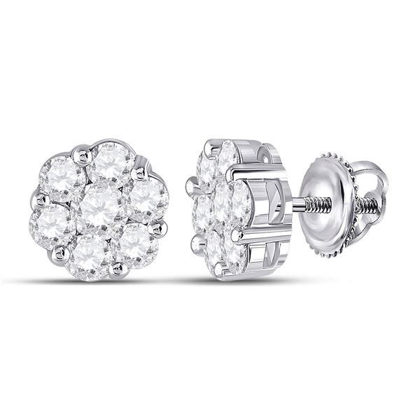 Diamond Flower Cluster Earrings 2 Cttw 14kt White Gold