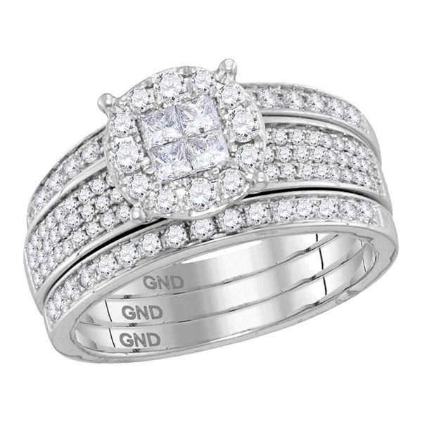 Princess Diamond Bridal Wedding Ring Band Set 1 Cttw 14kt White Gold