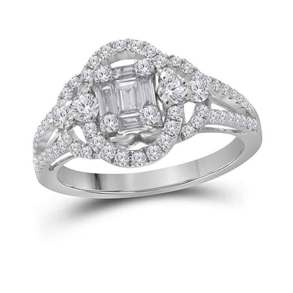 Baguette Diamond Square Bridal Wedding Engagement Ring 3/4 Cttw 18kt White Gold