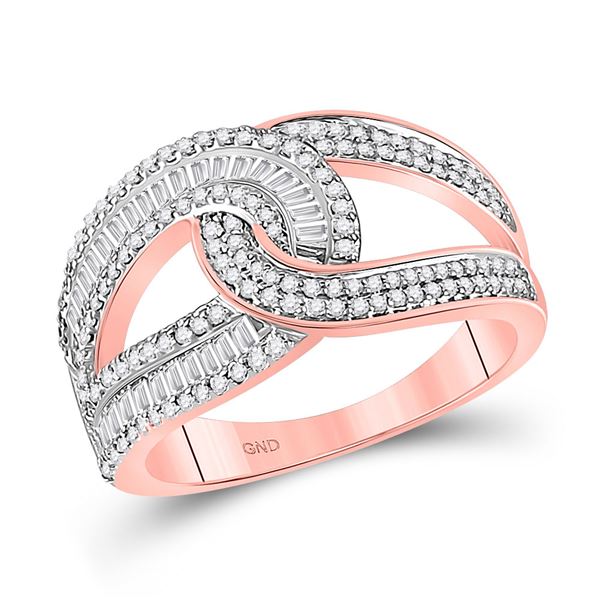 Baguette Diamond Intertwined Band Ring 3/4 Cttw 14kt Rose Gold