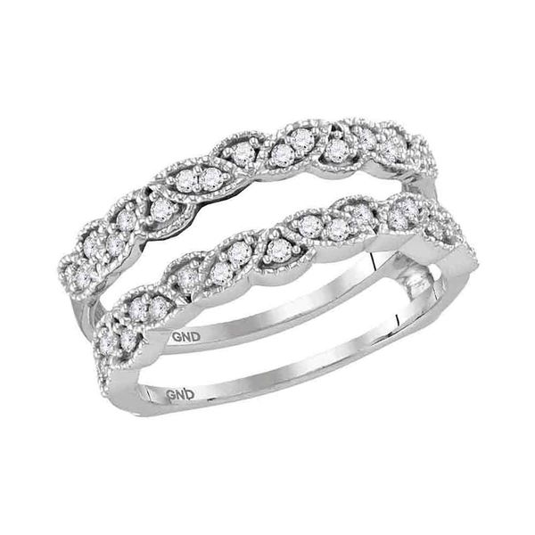 Diamond Milgrain Solitaire Enhancer Wedding Band 1/3 Cttw 14kt White Gold