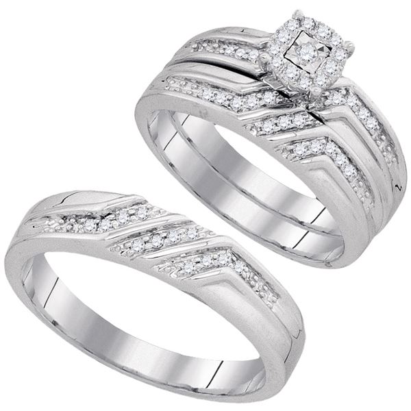 His Hers Diamond Solitaire Matching Wedding Set 1/4 Cttw 10kt White Gold