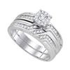 Image 2 : His Hers Diamond Solitaire Matching Wedding Set 1/4 Cttw 10kt White Gold