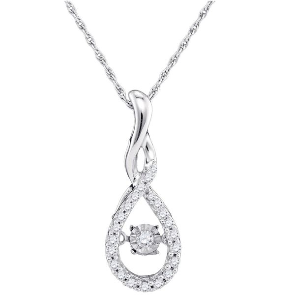 Diamond Solitaire Moving Twinkle Teardrop Pendant 1/4 Cttw 10kt White Gold