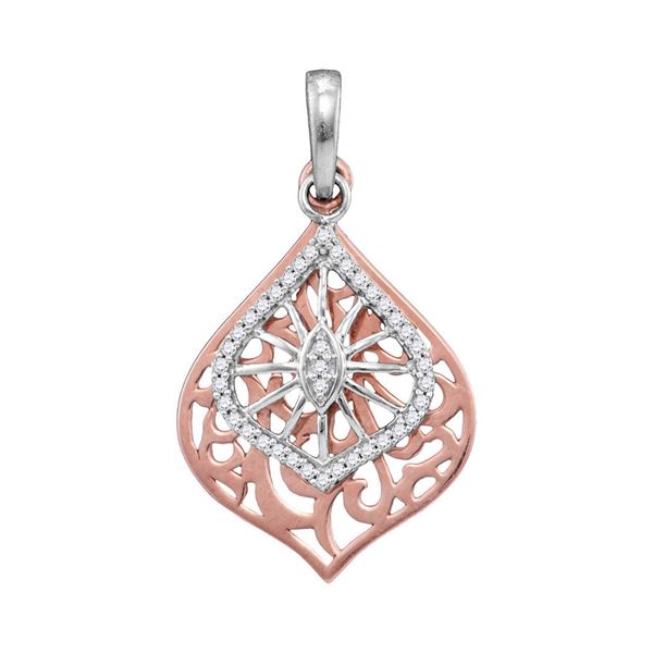 Diamond Openwork Wide Oval Pendant 1/8 Cttw 10kt Two-tone Gold