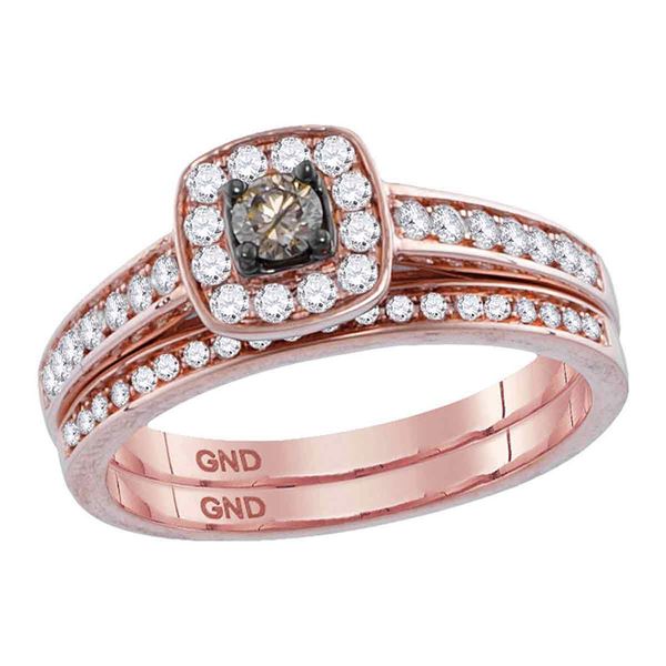 Brown Diamond Bridal Wedding Ring Band Set 1/2 Cttw 14kt Rose Gold