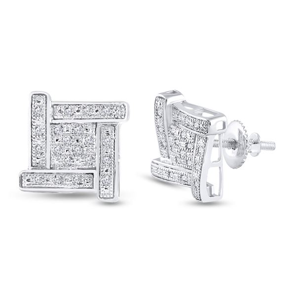 Sterling Silver Mens Diamond Square Earrings 1/8 Cttw Sterling Silver